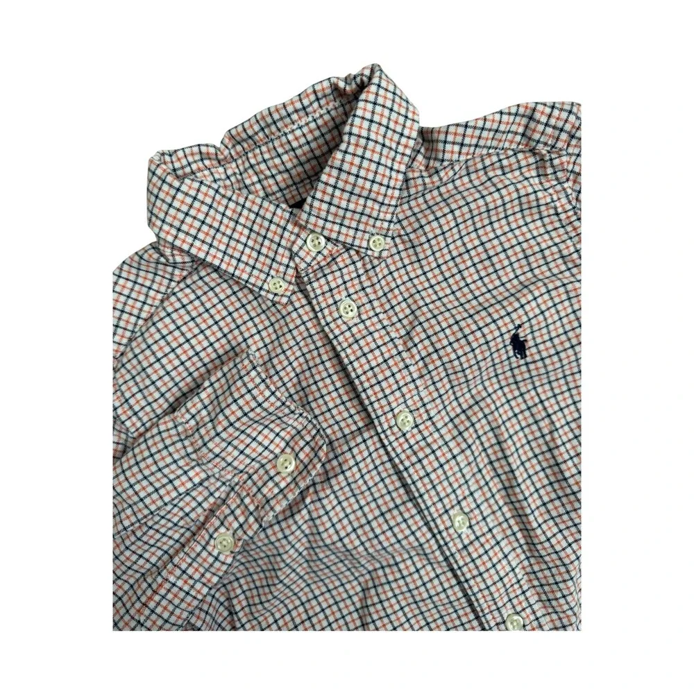Polo Ralph Lauren Boys Plaid Button Down Shirt Long Sleeve‎ Orange Navy Size 4